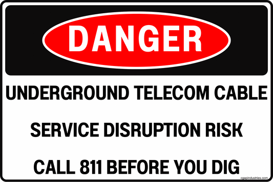 Danger Underground Telecom Cable Sign – Service Disruption Risk, Call 811 Before You Dig, 8x12 Rust - Resistant Aluminum Utility Warning Sign by CGAP Safety - CGAP Industries