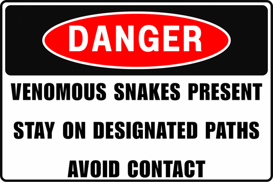 DANGER VENOMOUS SNAKES PRESENT SIGN – STAY ON DESIGNATED PATHS – AVOID CONTACT – UV - RESISTANT – RUST - RESISTANT ALUMINUM – PROFESSIONAL FACILITY GRADE BY CGAP SAFETY - CGAP Industries