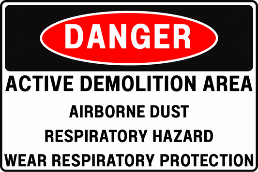 DEMOLITION DUST ZONE DANGER SIGN – RESPIRATORY HAZARD AWARENESS – FOR BUILDING TAKEDOWN OPERATIONS – 8X12 UV - RESISTANT, RUST - RESISTANT ALUMINUM – PROFESSIONAL FACILITY GRADE – BY CGAP SAFETY - CGAP Industries