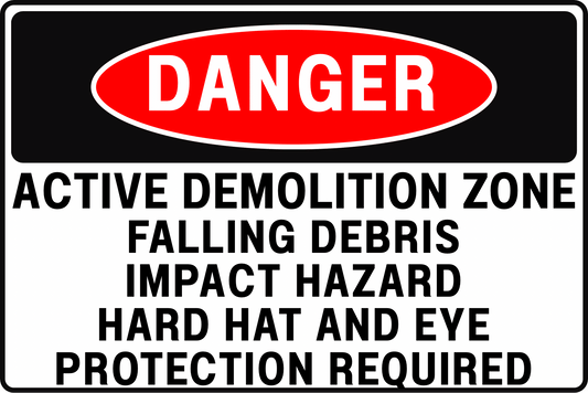 DEMOLITION ZONE DANGER SIGN – FALLING DEBRIS HAZARD – FOR CONSTRUCTION SITES – 8X12 UV - RESISTANT, RUST - RESISTANT ALUMINUM – PROFESSIONAL FACILITY GRADE – BY CGAP SAFETY - CGAP Industries