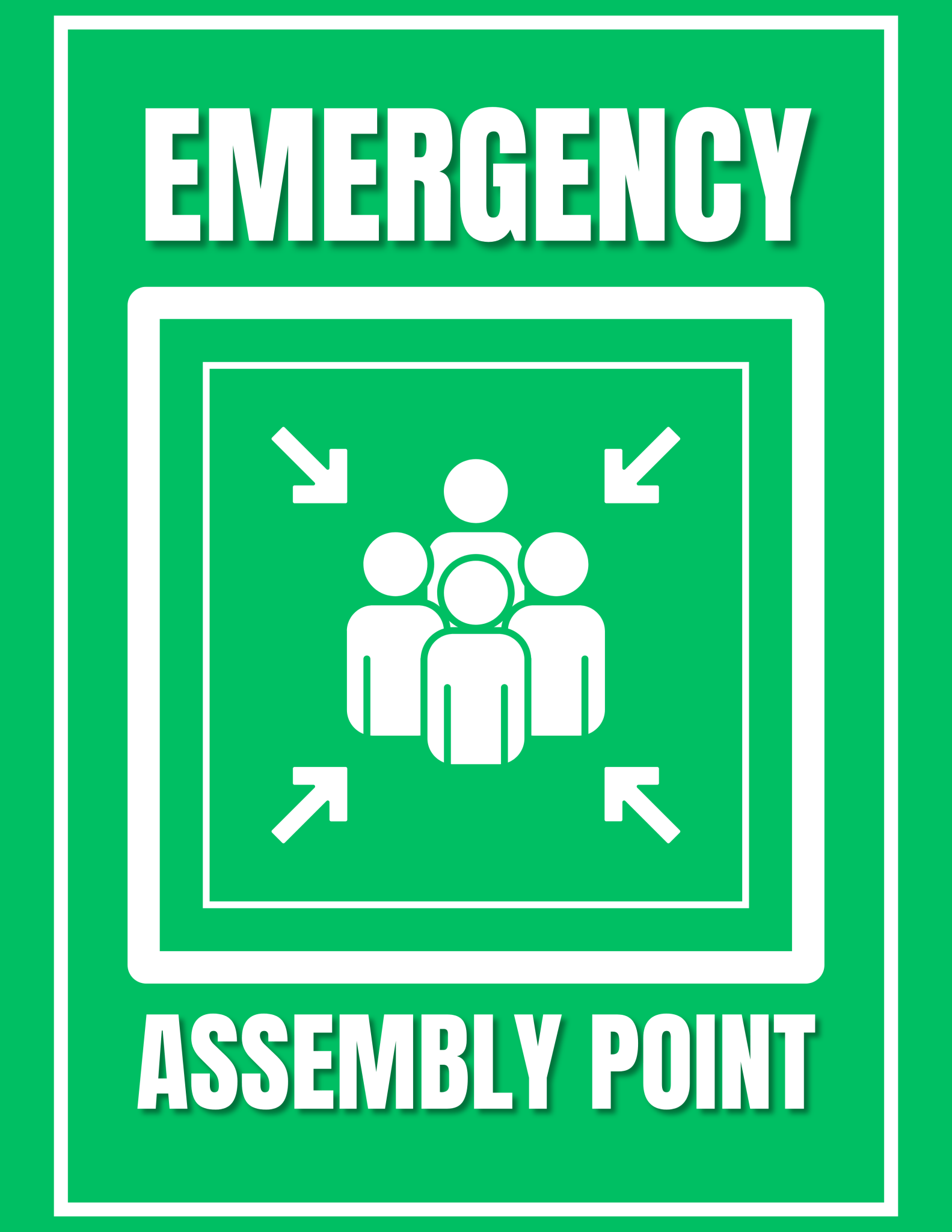 Emergency Assembly Point Sign — Green Safety Evacuation Decal (8.5 × 11 in, Peel & Stick, Waterproof) - CGAP Industries