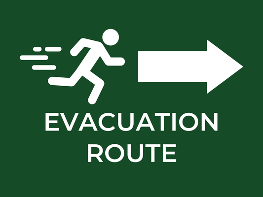 Evacuation Route Sign — Green Emergency Exit Direction Decal (8.5 × 11 in, Peel & Stick, Waterproof) - CGAP Industries