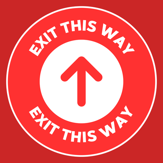 Exit This Way Sign — Red Circular Directional Safety Decal (8.5 × 11 in, Peel & Stick, Waterproof) - CGAP Industries