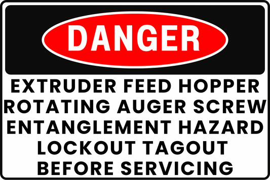 EXTRUDER FEED HOPPER DANGER SIGN – ENTANGLEMENT HAZARD – FOR PLASTIC EXTRUSION – 8X12 UV - RESISTANT, RUST - RESISTANT ALUMINUM – PROFESSIONAL FACILITY GRADE – BY CGAP SAFETY - CGAP Industries