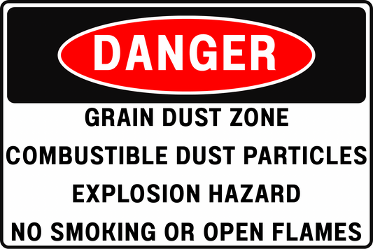 GRAIN DUST DANGER SIGN – EXPLOSION HAZARD – FOR GRAIN MILLING SILOS – 8X12 UV - RESISTANT, RUST - RESISTANT ALUMINUM – PROFESSIONAL FACILITY GRADE – BY CGAP SAFETY - CGAP Industries