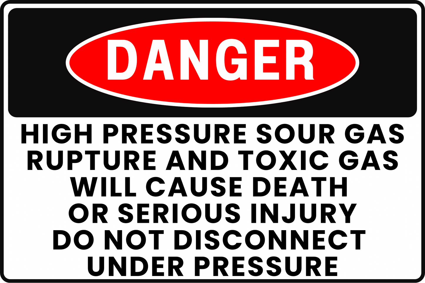 HIGH PRESSURE SOUR GAS DANGER SIGN – RUPTURE HAZARD CONTROL – FOR GAS PROCESSING PLANTS – 8X12 UV - RESISTANT, RUST - RESISTANT ALUMINUM – PROFESSIONAL FACILITY GRADE – BY CGAP SAFETY - CGAP Industries