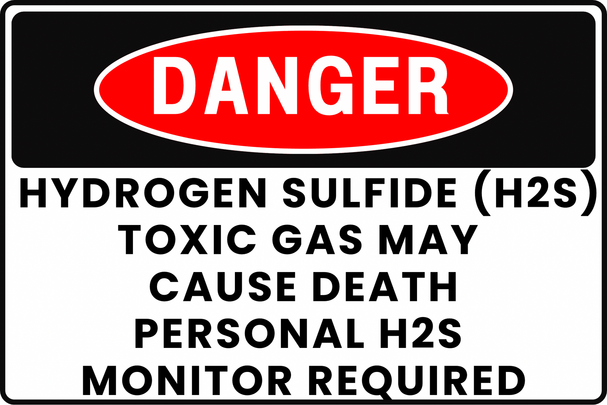 Hydrogen Sulfide (H2S) Danger Sign – Toxic Gas May Cause Death, Personal H2S Monitor Required – 8x12 Rust - Resistant Aluminum Safety Sign by CGAP Safety - CGAP Industries