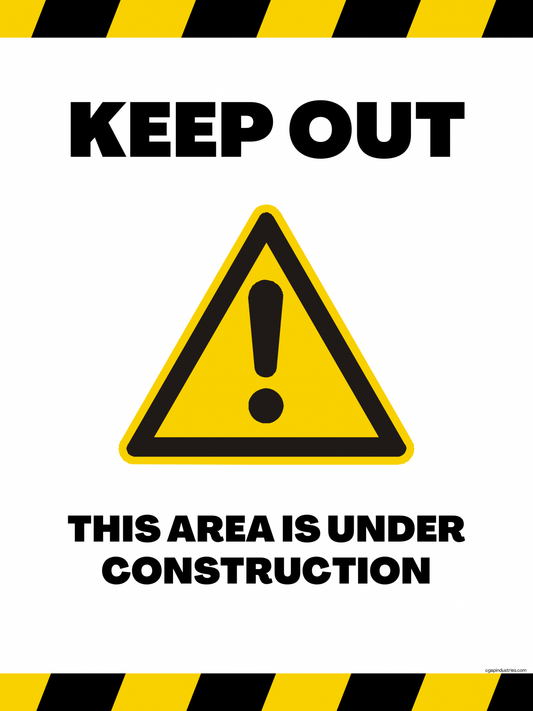 Keep Out – Under Construction Area Sign | Yellow & Black Safety Decal (8.5 × 11 in) | CGAP Safety - CGAP Industries