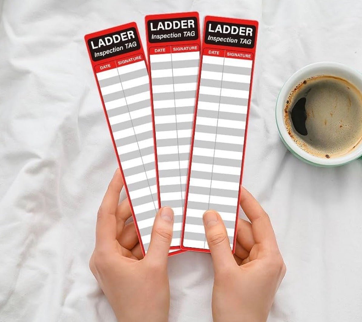 Ladder Inspection Tag — Write - On Rail Sticker (Date & Signature • Red/White • Peel & Stick) - CGAP Industries