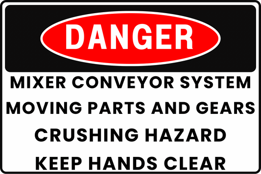 MIXER MATERIAL HOPPER DANGER SIGN – FALLING AGGREGATE AND IMPACT RISK – FOR CEMENT PLANTS – 8X12 UV - RESISTANT, RUST - RESISTANT ALUMINUM – PROFESSIONAL FACILITY GRADE – BY CGAP SAFETY - CGAP Industries