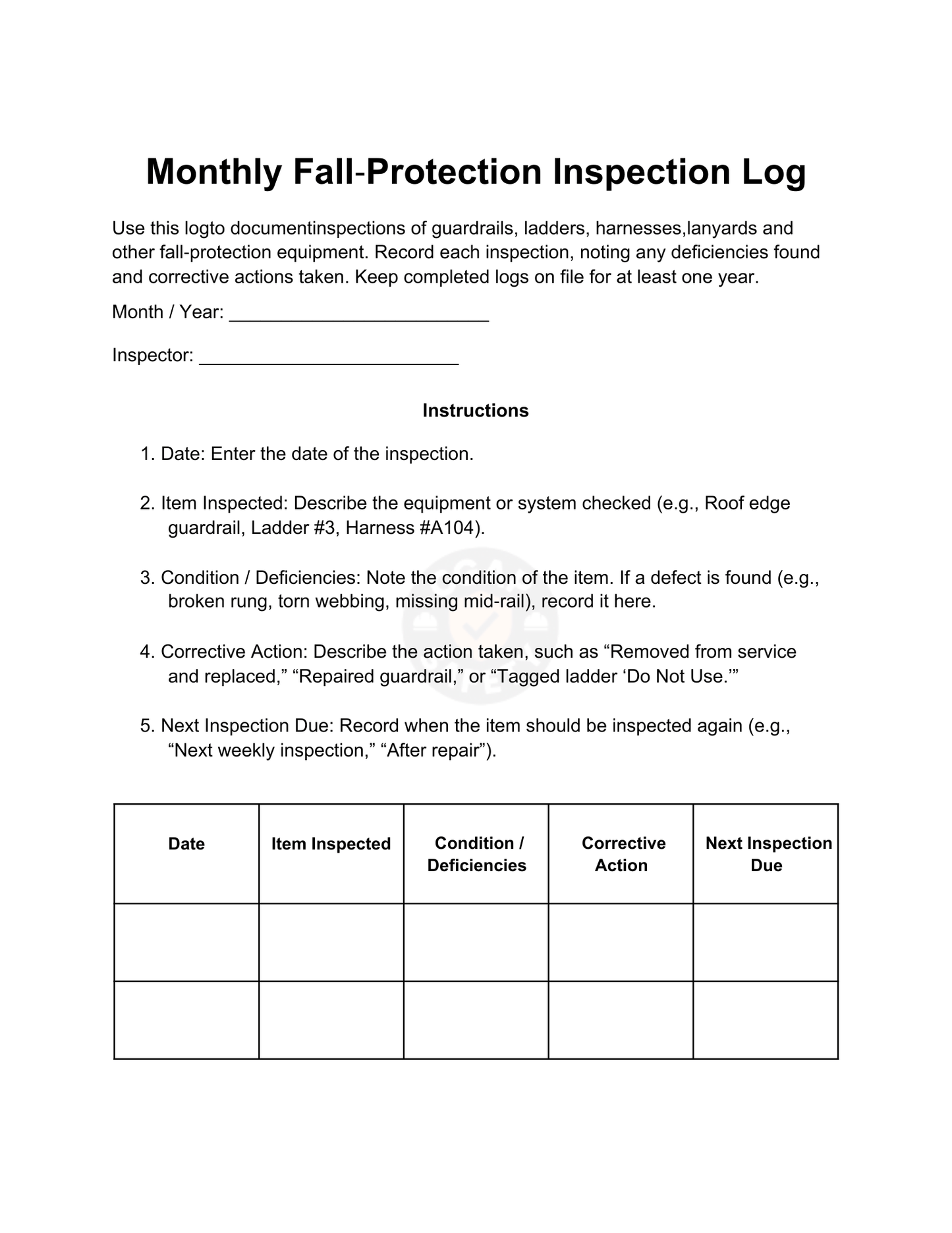 Monthly Fall - Protection Inspection Log – Waterproof Reusable Form (OSHA 1910.23) - CGAP Industries