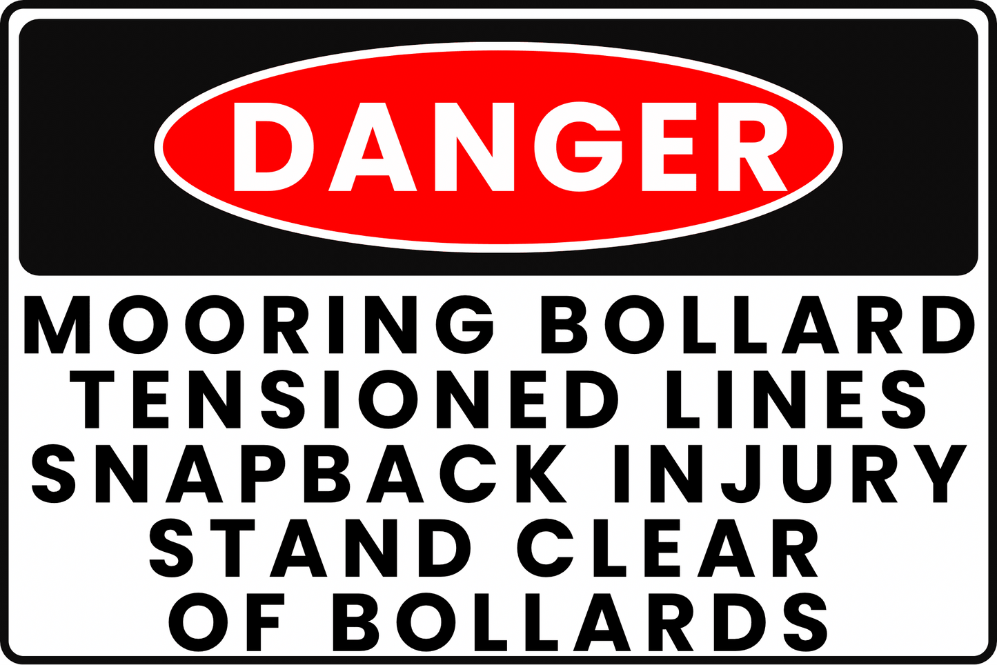 MOORING BOLLARD DANGER SIGN – SNAPBACK HAZARD – FOR MARINE DOCKS – 8X12 UV - RESISTANT, RUST - RESISTANT ALUMINUM – PROFESSIONAL FACILITY GRADE – BY CGAP SAFETY - CGAP Industries