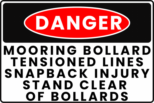 MOORING BOLLARD DANGER SIGN – SNAPBACK HAZARD – FOR MARINE DOCKS – 8X12 UV - RESISTANT, RUST - RESISTANT ALUMINUM – PROFESSIONAL FACILITY GRADE – BY CGAP SAFETY - CGAP Industries
