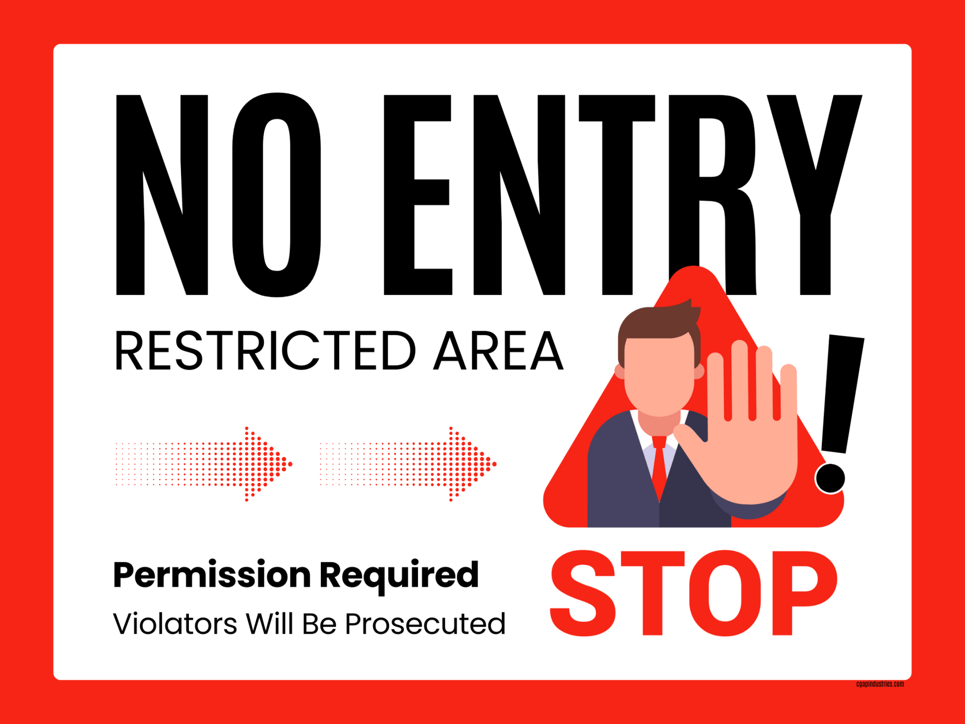 No Entry Restricted Area Sign – Permission Required / Violators Prosecuted | Indoor/Outdoor Safety Decal (8.5 × 11 in) | CGAP Safety - CGAP Industries