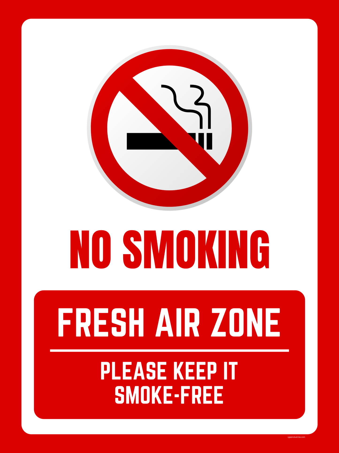 No Smoking – Fresh Air Zone Sign | Red & White Safety Decal (8.5 × 11 in) | CGAP Safety - CGAP Industries