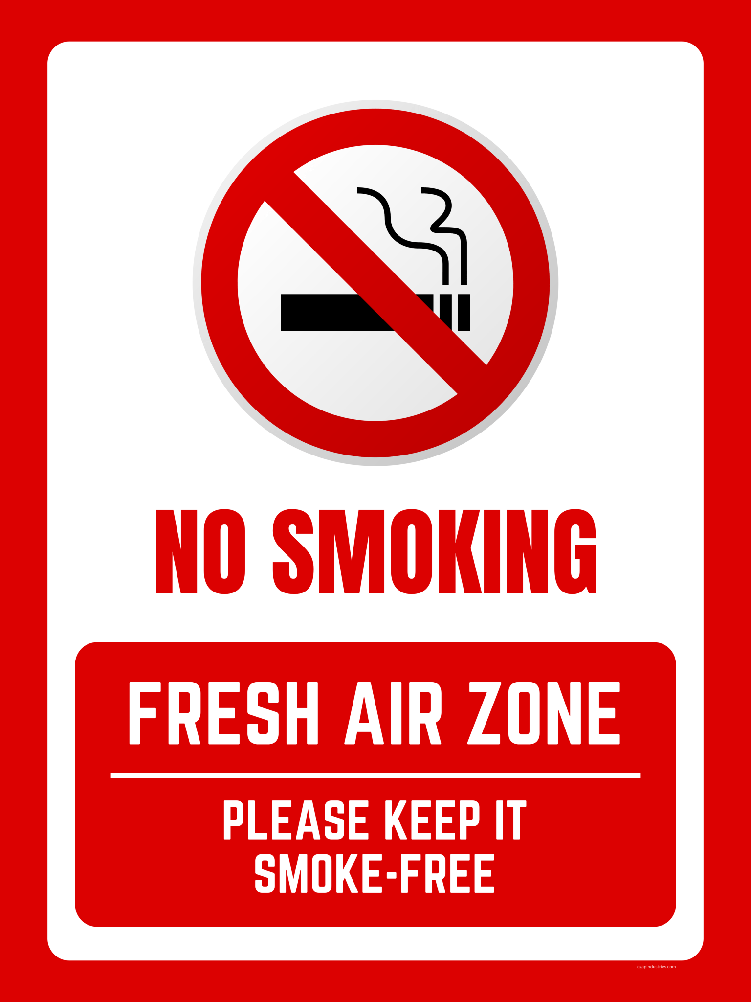 No Smoking – Fresh Air Zone Sign | Red & White Safety Decal (8.5 × 11 in) | CGAP Safety - CGAP Industries
