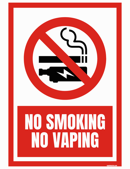 No Smoking / No Vaping Safety Sign – CGAP Safety Red & White (8.5 × 11 in) - CGAP Industries
