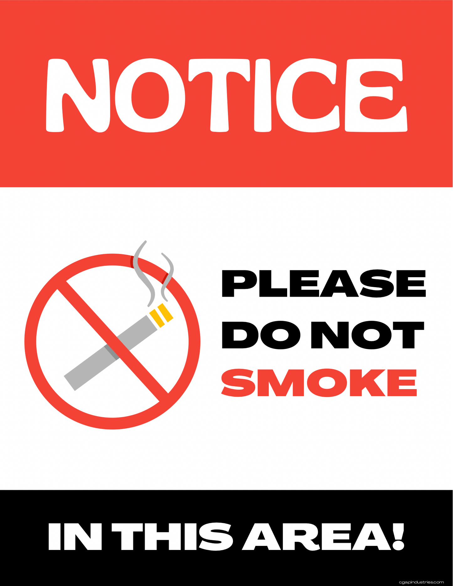Notice – Please Do Not Smoke Sign | Red/Black Safety Decal (8.5 × 11 in) | CGAP Safety - CGAP Industries
