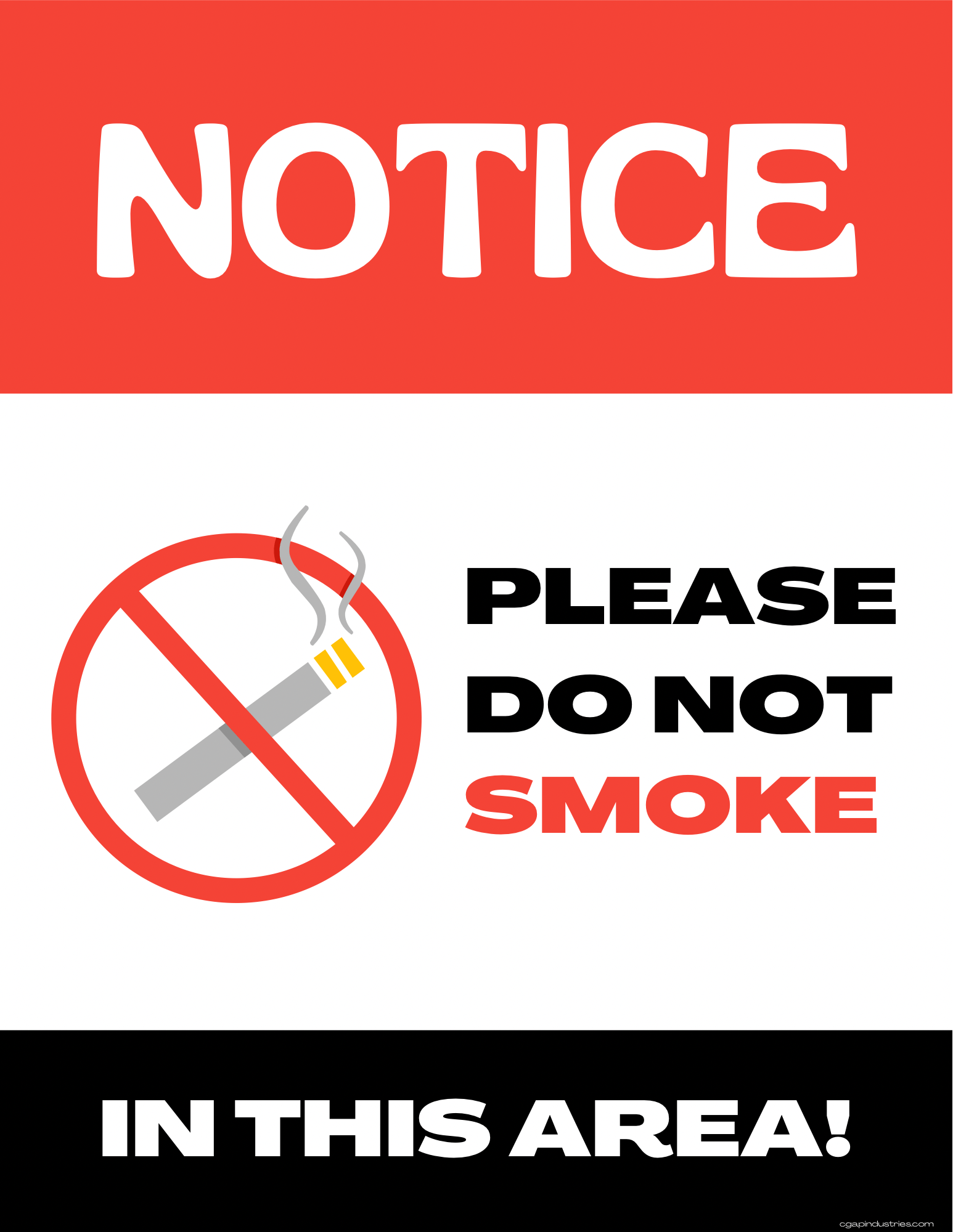 Notice – Please Do Not Smoke Sign | Red/Black Safety Decal (8.5 × 11 in) | CGAP Safety - CGAP Industries