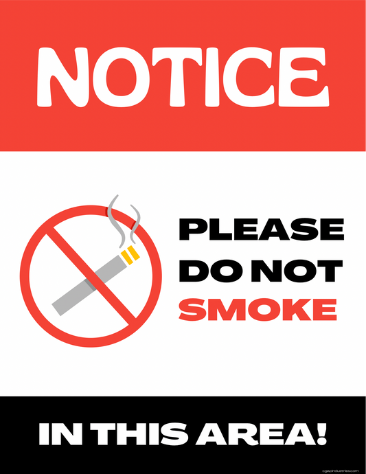 Notice – Please Do Not Smoke Sign | Red/Black Safety Decal (8.5 × 11 in) | CGAP Safety - CGAP Industries