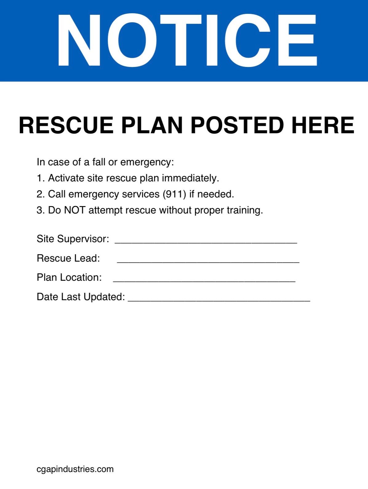 NOTICE: Rescue Plan Posted Here — 8.5″×11″ Peel - & - Stick Waterproof Sign - CGAP Industries