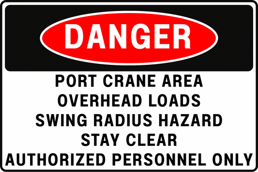 PORT CRANE OVERHEAD LOAD AND SWING ZONE DANGER SAFETY SIGN, 8X12 RUST - RESISTANT ALUMINUM WITH UV - RESISTANT BY CGAP SAFETY - CGAP Industries
