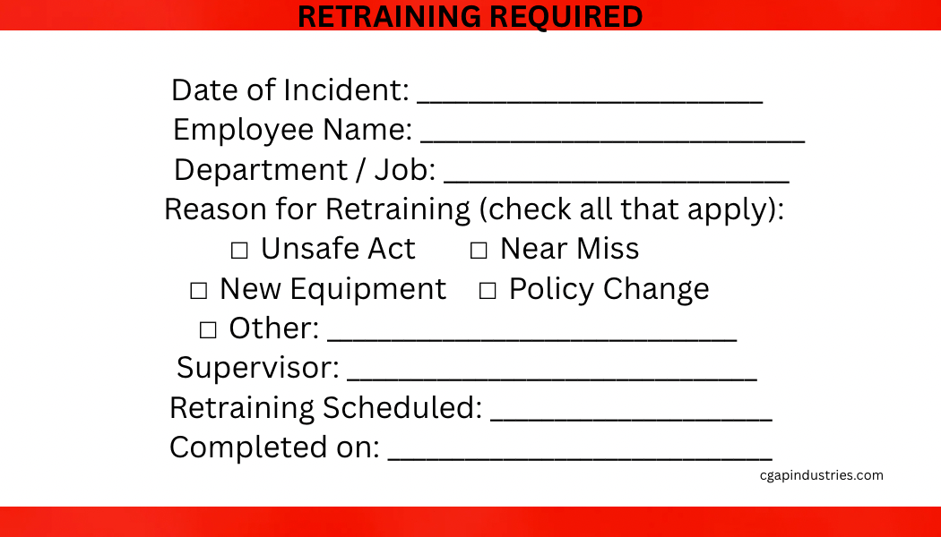 Retraining Required Reminder Cards - Supervisor Compliance Card - CGAP Industries