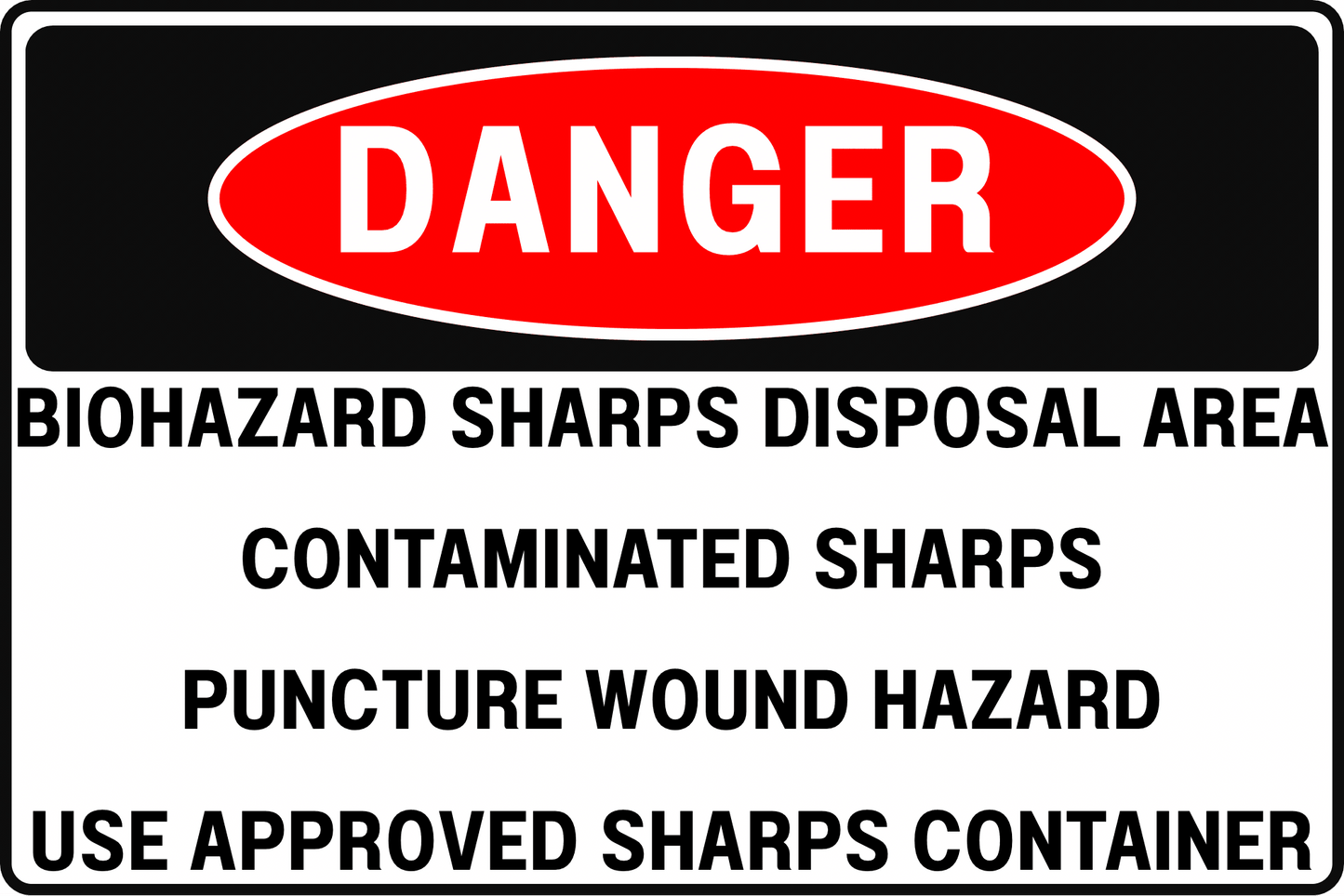 SHARPS WASTE DANGER SIGN – PUNCTURE WOUND HAZARD – FOR MEDICAL LAB FACILITY – 8X12 UV - RESISTANT, RUST - RESISTANT ALUMINUM – PROFESSIONAL FACILITY GRADE – BY CGAP SAFETY - CGAP Industries