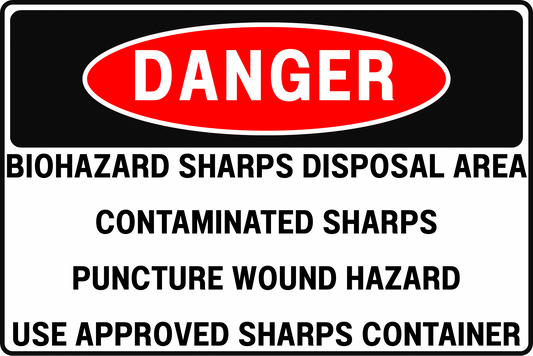 SHARPS WASTE DANGER SIGN – PUNCTURE WOUND HAZARD – FOR MEDICAL LAB FACILITY – 8X12 UV - RESISTANT, RUST - RESISTANT ALUMINUM – PROFESSIONAL FACILITY GRADE – BY CGAP SAFETY - CGAP Industries