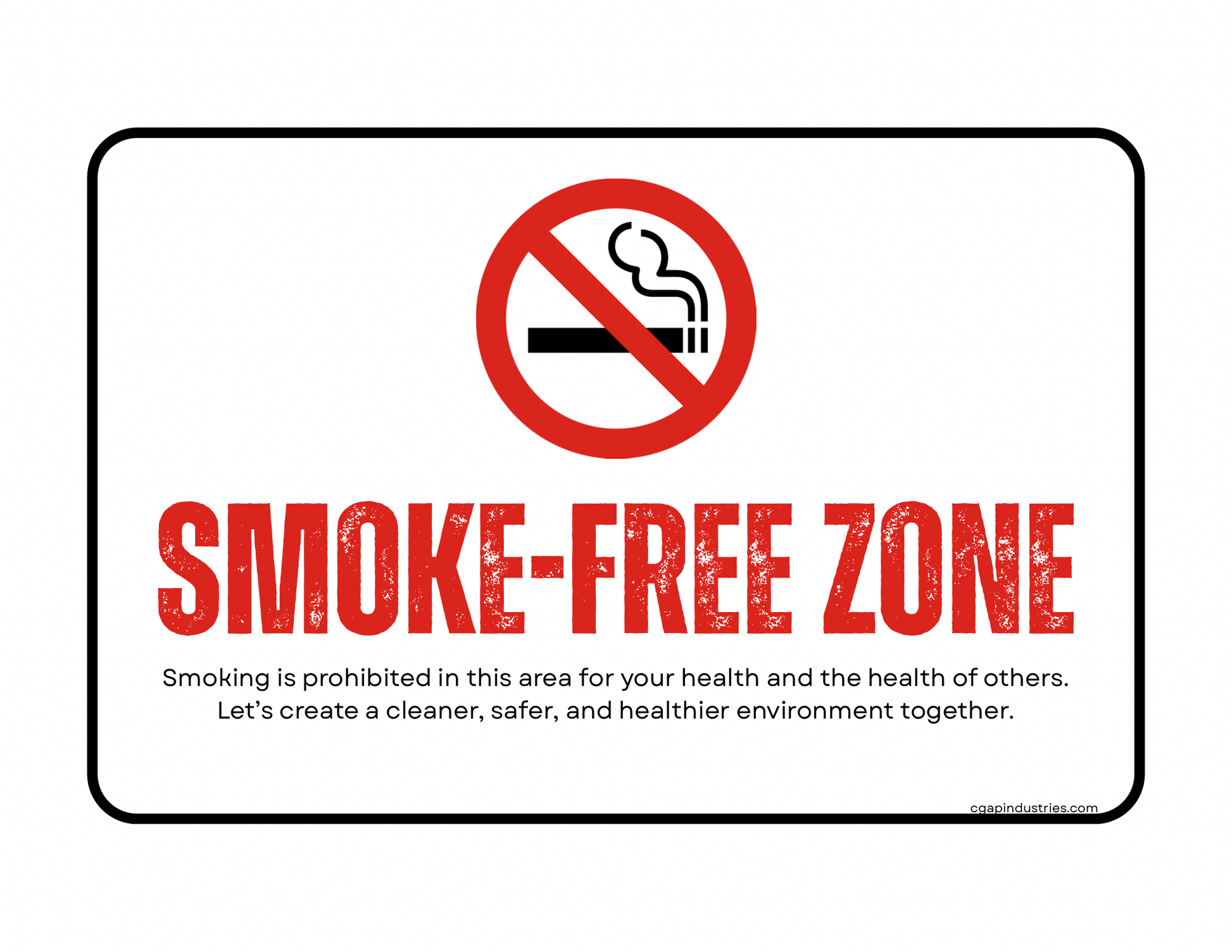Smoke‑Free Zone Sign – Simple Red & Black Design | Indoor/Outdoor Safety Decal (8.5 × 11 in) | CGAP Safety - CGAP Industries