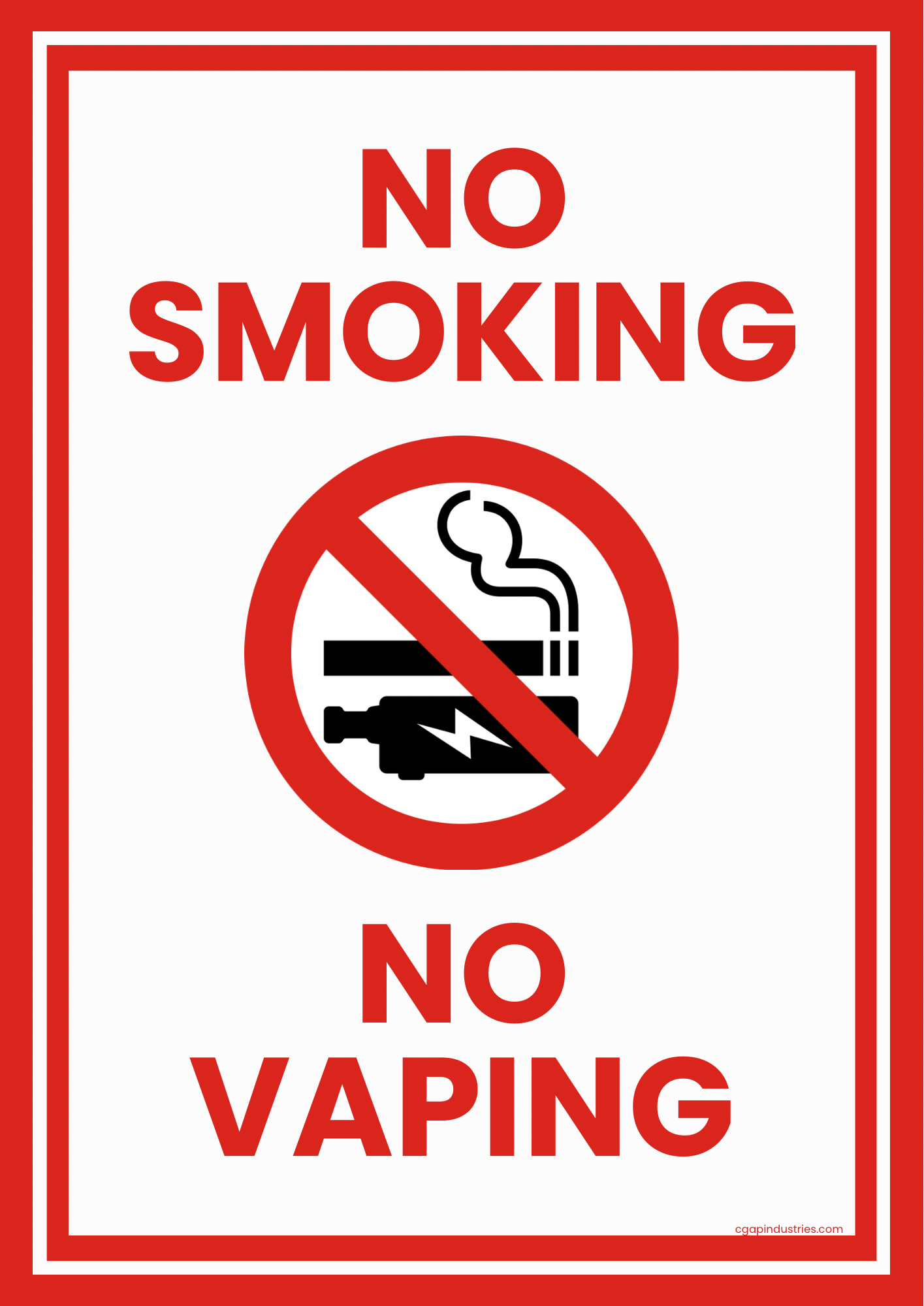 Smoking No Vaping Sign – Bold Red Border Safety Decal (8.5 × 11 in) | CGAP Safety - CGAP Industries