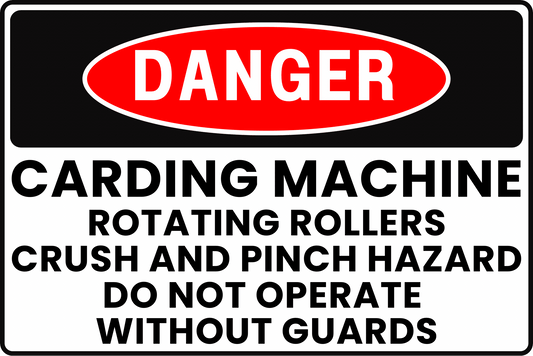 TEXTILE CARDING EQUIPMENT DANGER SIGN – CRUSH INJURY WARNING – FOR SPINNING PRODUCTION FLOORS – 8X12 UV - RESISTANT, RUST - RESISTANT ALUMINUM – PROFESSIONAL FACILITY GRADE – BY CGAP SAFETY - CGAP Industries