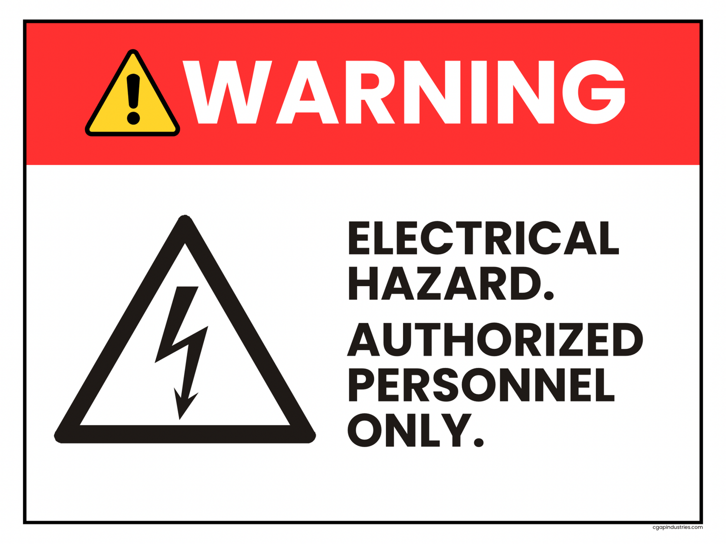 Warning Electrical Hazard Sign – Authorized Personnel Only | Red & White Safety Decal (8.5 × 11 in) | CGAP Safety - CGAP Industries