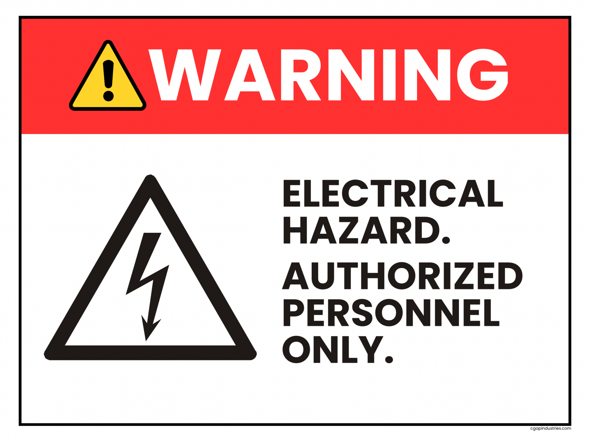 Warning Electrical Hazard Sign – Authorized Personnel Only | Red & White Safety Decal (8.5 × 11 in) | CGAP Safety - CGAP Industries