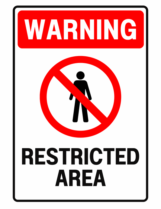 Warning – Restricted Area (8.5” x 11”) Waterproof Adhesive Decal - CGAP Industries