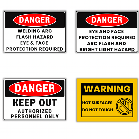 Welding Safety Sign Bundle – 4 - Pack – Arc Flash & Eye Protection Required, Bright Light Hazard, Keep Out Authorized Personnel Only, Hot Surfaces Do Not Touch – 8x12 Aluminum Metal Signs – CGAP Safety - CGAP Industries