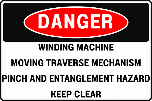 YARN WINDING EQUIPMENT DANGER SIGN – PINCH POINT AVOIDANCE – FOR YARN PRODUCTION AREAS – 8X12 UV - RESISTANT, RUST - RESISTANT ALUMINUM – PROFESSIONAL FACILITY GRADE – BY CGAP SAFETY - CGAP Industries